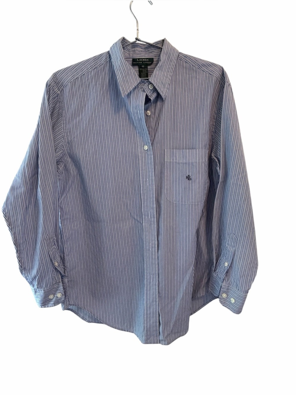 Lauren Ralph Lauren Blue Pinstripe Cotton Button-Up Shirt